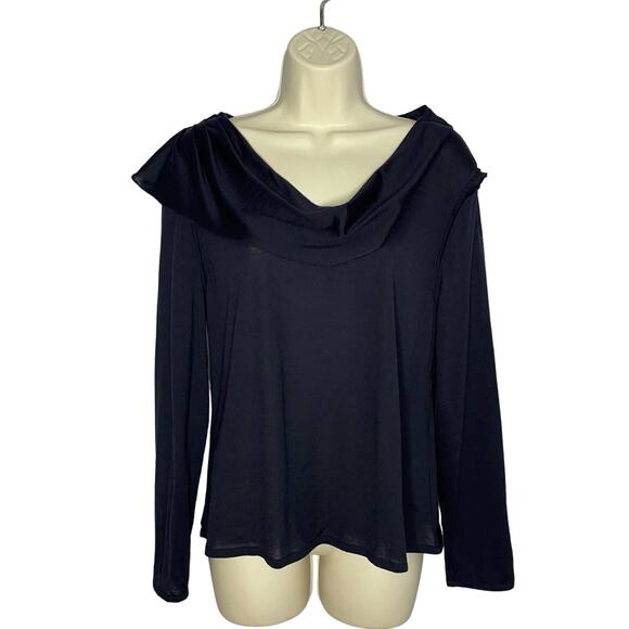 Ainsley Drape Collar Cashmere Wool Blend Long Sleeve Blouse Lightweight Women L - Picture 1 of 11
